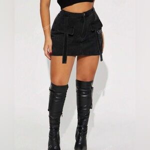 Black Denim Skirt with Pockets